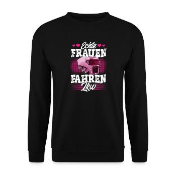 Lkw Fahrerin - Unisex Pullover - Schwarz - Vorne - Alina (178cm) & Michal (187cm)
