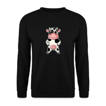 Kuh Bauer Landwirtschaft Illustration - Unisex Pullover - Schwarz - Vorne - Alina (178cm) & Michal (187cm)