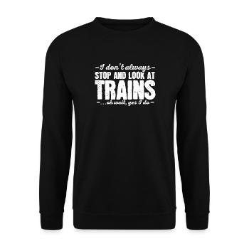 Züge Eisenbahn Eisenbahnliebhaber - Unisex Pullover - Schwarz - Vorne - Alina (178cm) & Michal (187cm)