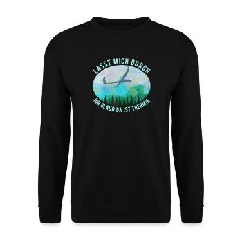 Modell Segelflugzeug Landschaft Retro Blau - Unisex Pullover - Schwarz - Vorne - Alina (178cm) & Michal (187cm)