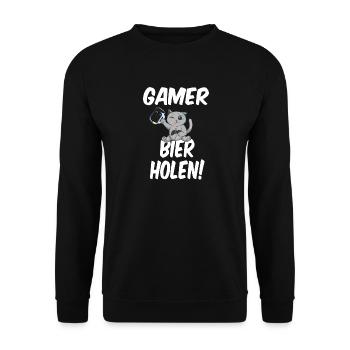 Gamer Bier Holen Zeit Zocken Gaming Katze Lustig - Unisex Pullover - Schwarz - Vorne - Alina (178cm) & Michal (187cm)