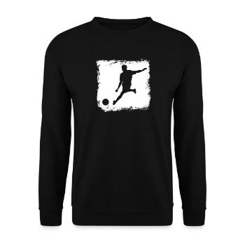 Fußballer Torschuss Silhouette Mannschaft Sport - Unisex Pullover - Schwarz - Vorne - Alina (178cm) & Michal (187cm)