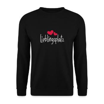 Lieblingsplatz Kissen mit Herz - Unisex Pullover - Schwarz - Vorne - Alina (178cm) & Michal (187cm)