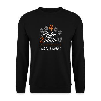 4 Pfoten, 2 Füße ein Team Dog Hund Gassi Design - Unisex Pullover - Schwarz - Vorne - Alina (178cm) & Michal (187cm)