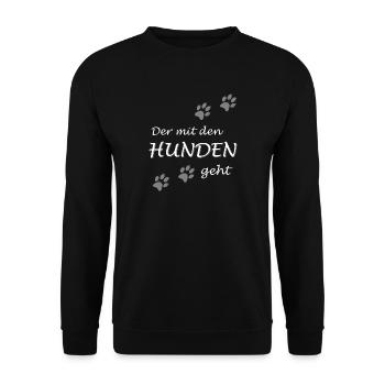 Der mit den Hunden geht Gassi Hundebesitzer Design - Unisex Pullover - Schwarz - Vorne - Alina (178cm) & Michal (187cm)