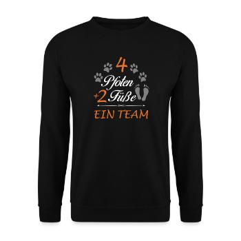 4 Pfoten, 2 Füße ein Team Dog Hund - Gassi Design - Unisex Pullover - Schwarz - Vorne - Alina (178cm) & Michal (187cm)