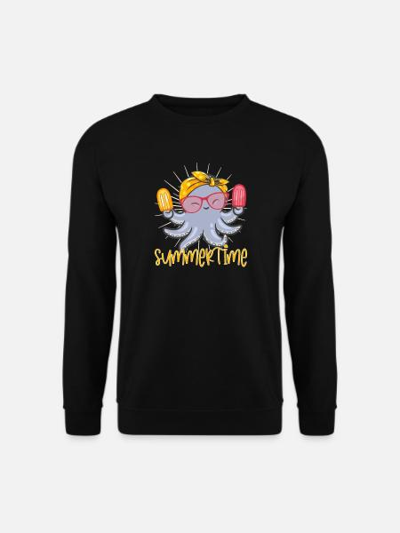 Süßer Tintenfisch Octopus mit Bandana und Stieleis - Unisex Pullover - Schwarz