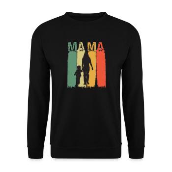 Mama Silhouette im Retrofarben Design Muttertag - Unisex Pullover - Schwarz - Vorne - Alina (178cm) & Michal (187cm)