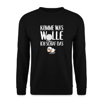 Komme was Wolle ich Schaf das - Unisex Pullover - Schwarz - Vorne - Alina (178cm) & Michal (187cm)