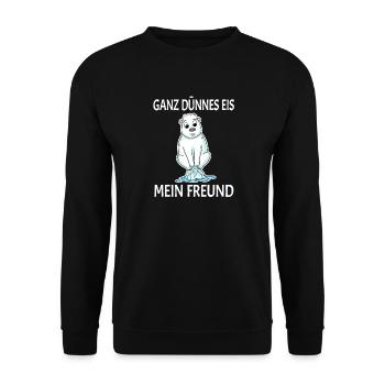 Eisbär dünnes Eis - lustiger Spruch - Unisex Pullover - Schwarz - Vorne - Alina (178cm) & Michal (187cm)