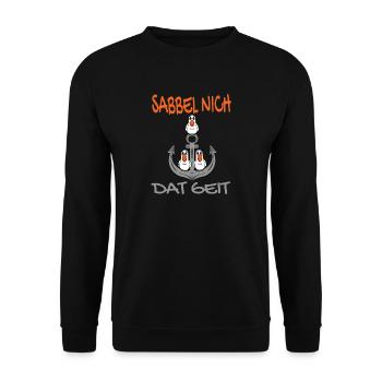 Anker mit Möwen Sabbel Nich Dat Geit - Unisex Pullover - Schwarz - Vorne - Alina (178cm) & Michal (187cm)
