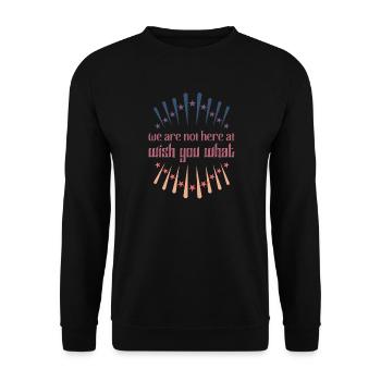 We are not here at wish you what Denglisch Retro - Unisex Pullover - Schwarz - Vorne - Alina (178cm) & Michal (187cm)