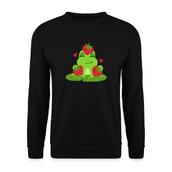 Frosch Erdbeere Kawaii - Unisex Pullover - Schwarz - Vorne - Alina (178cm) & Michal (187cm)