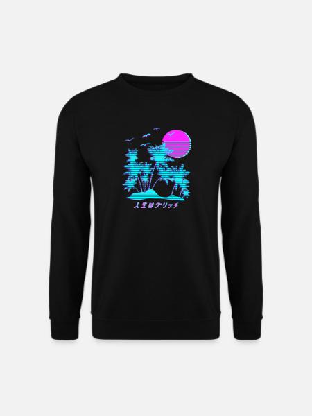 Vaporwave Palm Trees Kanji - Unisex Pullover - Schwarz