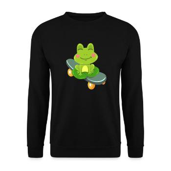 Frosch Skateboard Kawaii - Unisex Pullover - Schwarz - Vorne - Alina (178cm) & Michal (187cm)