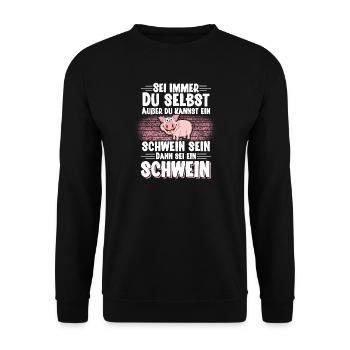 Schwein - Unisex Pullover - Schwarz - Vorne - Alina (178cm) & Michal (187cm)