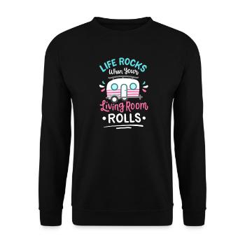 Wohnmobil Camping Wohnwagen - Unisex Pullover - Schwarz - Vorne - Alina (178cm) & Michal (187cm)
