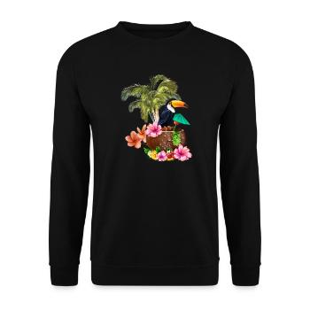 Conception tropicale avec toucans et palmiers. - Sweat-shirt Unisexe - noir - Devant - Alina (178cm) & Michal (187cm)