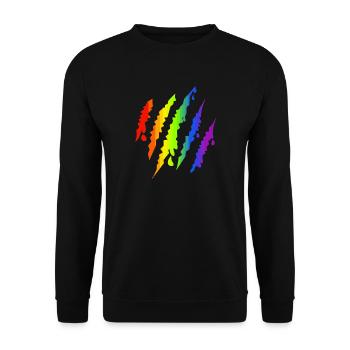 Pride LGBTQ Regenbogen Kratzspur - Unisex Pullover - Schwarz - Vorne - Alina (178cm) & Michal (187cm)