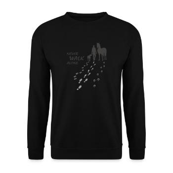 Never walk alone - Hund Pferd Reiter gemeinsam - Unisex Pullover - Schwarz - Vorne - Alina (178cm) & Michal (187cm)