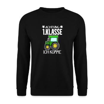 Einschulung Erste Klasse Junge Traktor - Unisex Pullover - Schwarz - Vorne - Alina (178cm) & Michal (187cm)