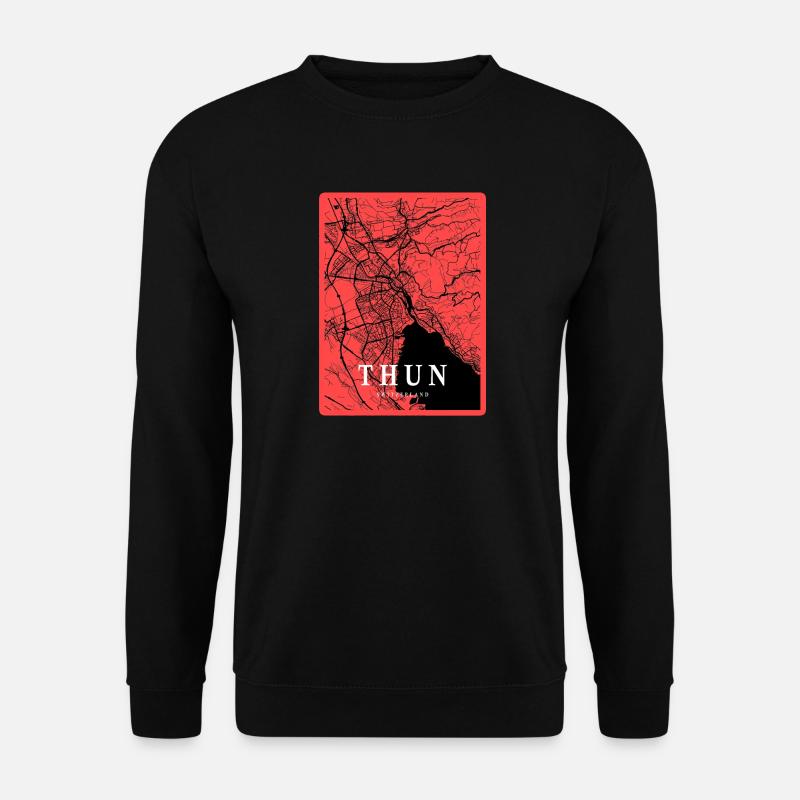 Thun Stadtkarte im Rotkontrast - Unisex Pullover - Schwarz