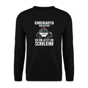 Einschulung Polizei Jungen Schulkind Geschenk - Unisex Pullover - Schwarz - Vorne - Alina (178cm) & Michal (187cm)