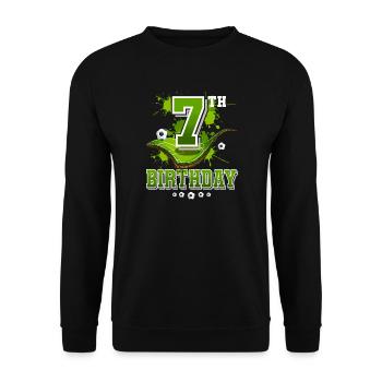 7. Geburtstag Fußball Kinder - Unisex Pullover - Schwarz - Vorne - Alina (178cm) & Michal (187cm)