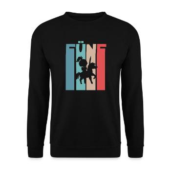 5 Jahre Ritter Mittelalter Kindergeburtstag - Unisex Pullover - Schwarz - Vorne - Alina (178cm) & Michal (187cm)