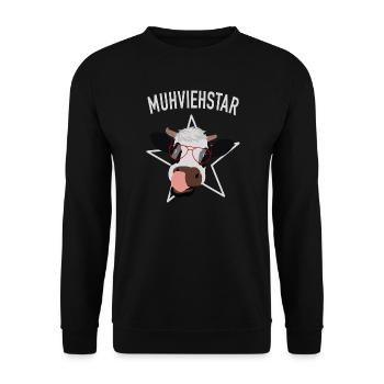 Muhviehstar Kuh Outfit - Unisex Pullover - Schwarz - Vorne - Alina (178cm) & Michal (187cm)