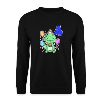 4 years old - Dinosaurs - 4th birthday gift - Unisex Sweatshirt - black - Front - Alina (178cm) & Michal (187cm)