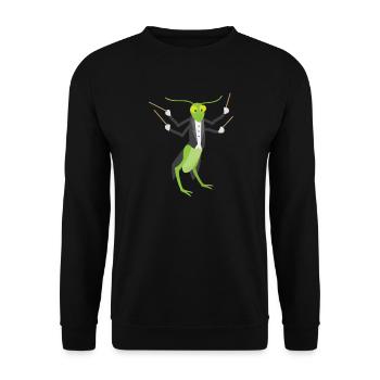 Der Grashüpfer gibt den Ton an - Dirigent - Unisex Pullover - Schwarz - Vorne - Alina (178cm) & Michal (187cm)