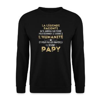 La Légende Raconte - Humour Papy - Cadeau Papy - Sweat-shirt Unisexe - noir - Devant - Alina (178cm) & Michal (187cm)