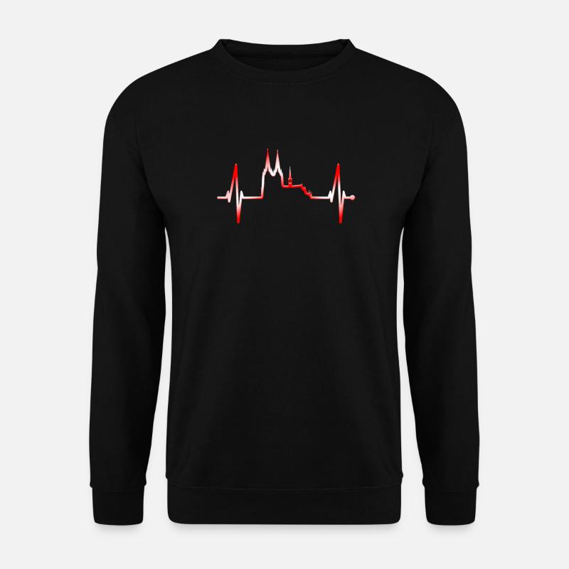 Köln Skyline Herzschlag Rot Weiß Kölsch Kölner - Unisex Pullover - Schwarz