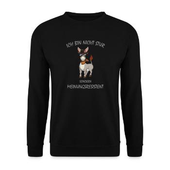 Esel, Ich bin nicht STUR sondern Meinungsresistent - Unisex Pullover - Schwarz - Vorne - Alina (178cm) & Michal (187cm)