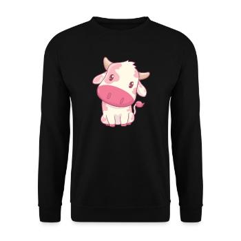 Kuh Erdbeerkuh Kawaii - Unisex Pullover - Schwarz - Vorne - Alina (178cm) & Michal (187cm)