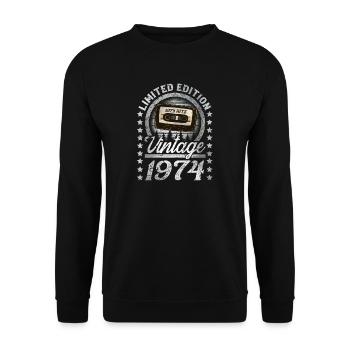 1974 Year of birth Year of construction Birthday Vintage - Unisex Sweatshirt - black - Front - Alina (178cm) & Michal (187cm)