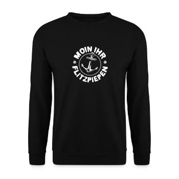 Moin Ihr Flitzpiepen Typisch Plattdeutsch Anker - Unisex Pullover - Schwarz - Vorne - Alina (178cm) & Michal (187cm)