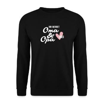 Schwangerschaft verkünden - Oma und Opa 2023 - Unisex Pullover - Schwarz - Vorne - Alina (178cm) & Michal (187cm)