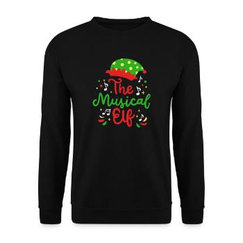 Musikalischer Elf Wichtel Weihnachten - Unisex Pullover - Schwarz - Vorne - Alina (178cm) & Michal (187cm)