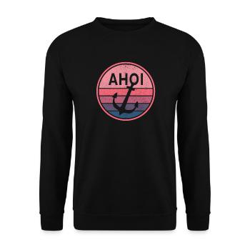 Ahoi Anker Plattdeutsch Ostfriesland Küste Nordsee - Unisex Pullover - Schwarz - Vorne - Alina (178cm) & Michal (187cm)