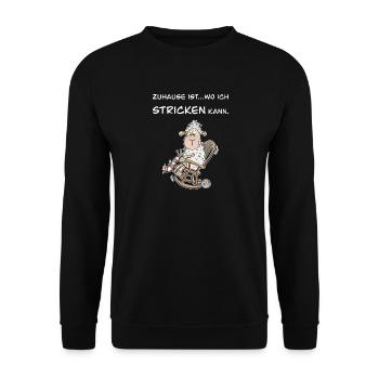 Zuhause ist wo ich stricke kann I Schaf - Unisex Pullover - Schwarz - Vorne - Alina (178cm) & Michal (187cm)