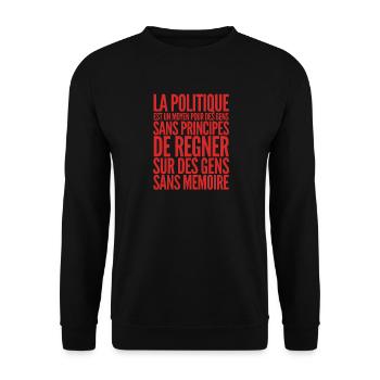 Citation Politique Voltaire - Humour noir - Sweat-shirt Unisexe - noir - Devant - Alina (178cm) & Michal (187cm)