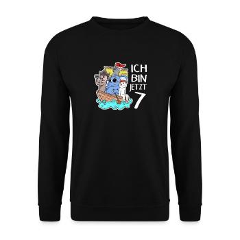 Geburtstag 7 Jahre Piraten Geschenk - Unisex Pullover - Schwarz - Vorne - Alina (178cm) & Michal (187cm)