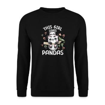Dieses Maedchen Liebt Pandas - Unisex Pullover - Schwarz - Vorne - Alina (178cm) & Michal (187cm)