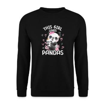 Dieses Maedchen Liebt Pandas - Unisex Pullover - Schwarz - Vorne - Alina (178cm) & Michal (187cm)