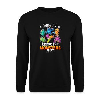 One Candy Per Day Keeps The Montser Far Halloween - Unisex Sweatshirt - black - Front - Alina (178cm) & Michal (187cm)