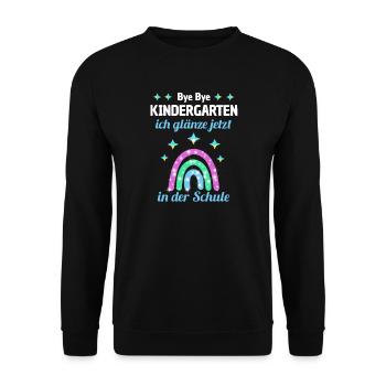 Bye Bye Kindergarten Glitzer Regenboge Einschulung - Unisex Pullover - Schwarz - Vorne - Alina (178cm) & Michal (187cm)