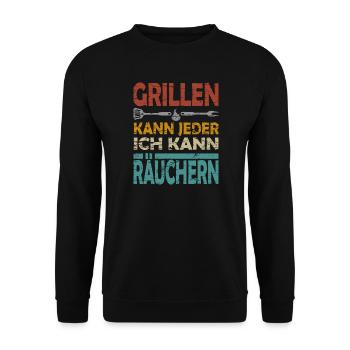 GRILLEN KANN JEDER ICH KANN RÄUCHERN - Unisex Pullover - Schwarz - Vorne - Alina (178cm) & Michal (187cm)
