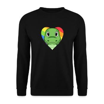 LGBT Tier Krokodile Regenbogen Herz - Unisex Pullover - Schwarz - Vorne - Alina (178cm) & Michal (187cm)